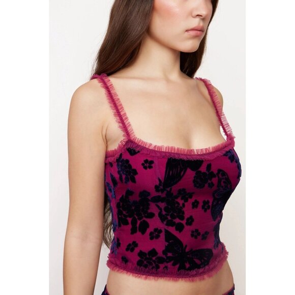 GUIZIO Velvet Burnout Top Magenta - Picture 2 of 6